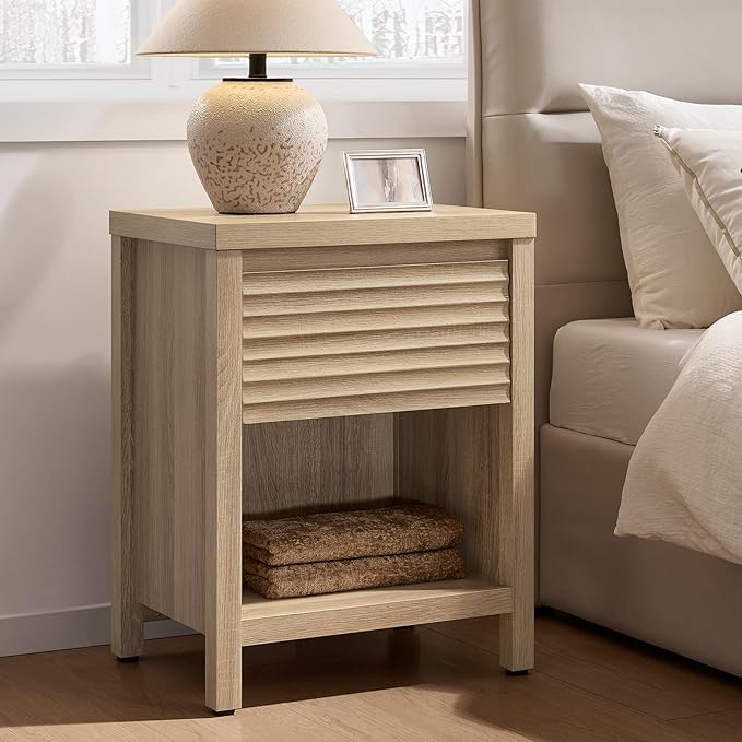 SICOTAS Fluted Nightstands Set of 2-19.6" Wide Wooden Night Stand - Image 3
