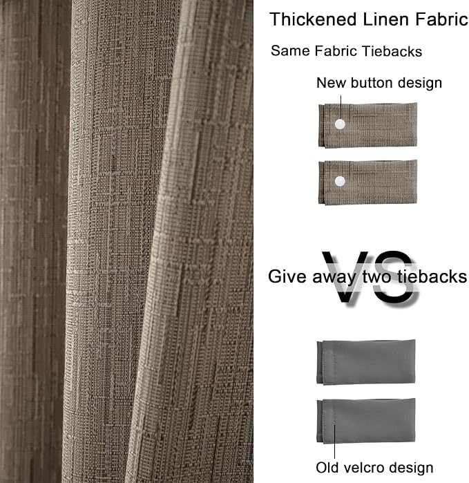 Extra Long Linen Curtains 144 inch Length 2 Panels Thick Faux Linen Blended - Image 4