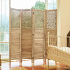 Svimi Folding Room Divider, 66.9 Inch 4 Panels Wood Carved Privacy Screens - Image 3