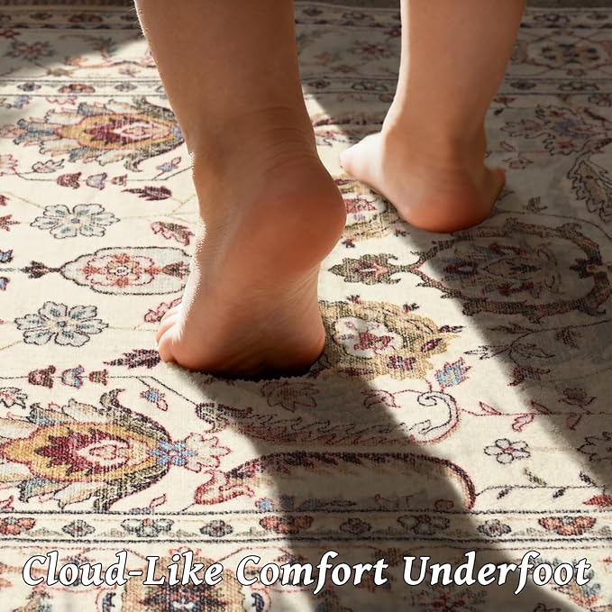 Washable 5x7 Area Rugs for Living Room, Boho Non-Slip Vintage Distress Rugs for - Image 4