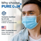 PURE GEM Single Use Disposable Blue Face Mask, Soft on Skin, 3-ply Masks Facial - Image 4