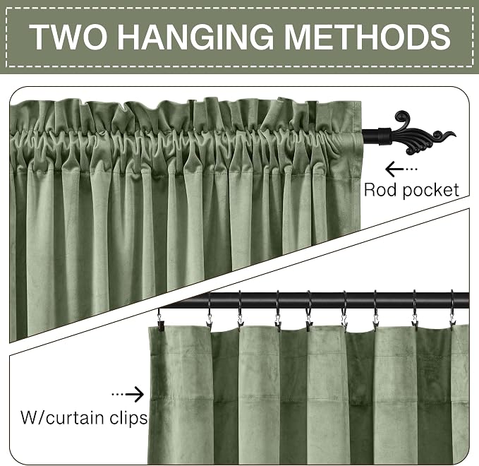 StangH Sage Green Velvet Curtains 94 inches Long Modern Room Darkening Privacy - Image 3
