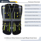 JKSafety 10 Pockets Black Color Safety Vest Zipper Front - Image 4