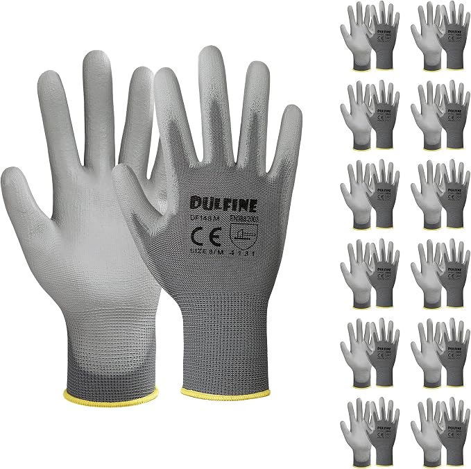 DULFINE Safety Work Gloves PU Coated-12 Pairs, by DULFINE