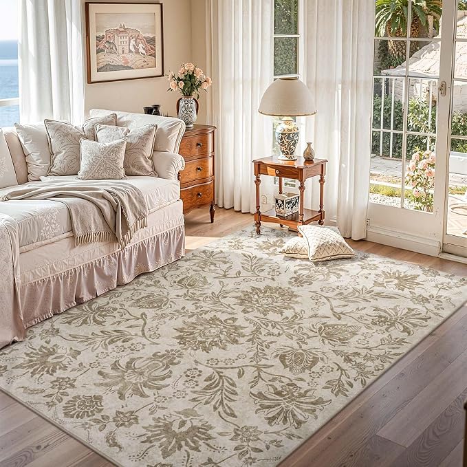 jinchan Torino Floral 5x7 Area Rugs, Vintage-Inspired Neutral Design Accent Rug - Image 2