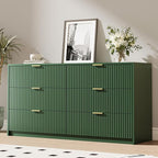 Green 6 Drawer Dresser for Bedroom, Fluted Wood TV Stand for Living Room - Image 8