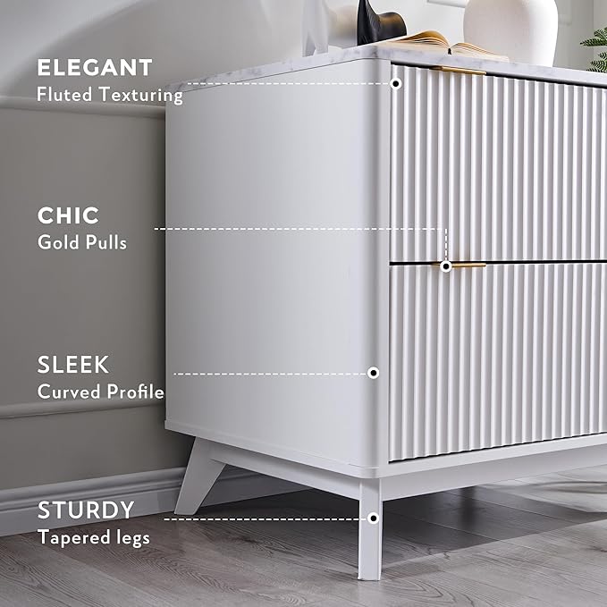 T4TREAM Modern Fluted Wood Night Stand, Side Tables Bedroom, End Table - Image 7
