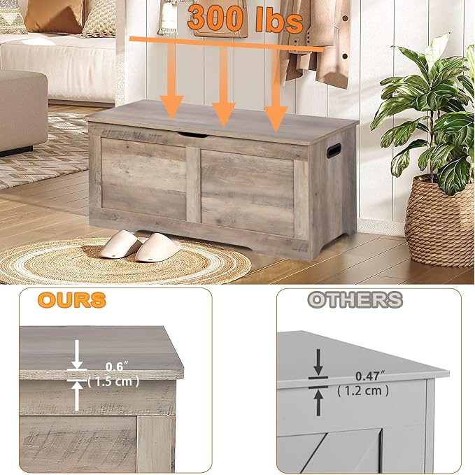 Timberer 39.4" Storage Chest, Wooden Storage Bench, Lift Top Toy Chest - Image 5