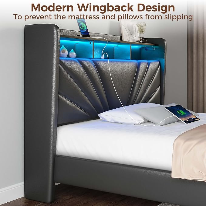 Rolanstar Twin Size Bed Frame, Storage Headboard - Image 6