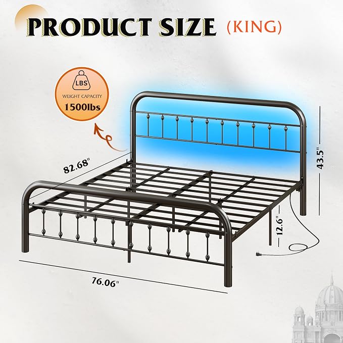 WLIVE Metal Platform Bed Frame, King Size Bed Frame - Image 6