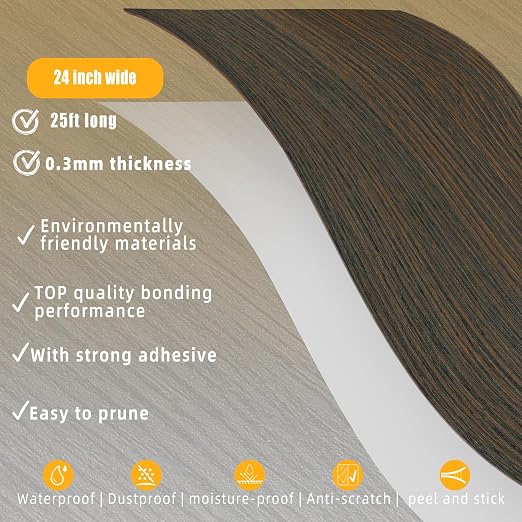 GSCIT Club Brown Walnut Wallpaper, 24 inch X 25ft Self Adhesive Wood Grain - Image 2