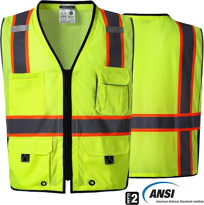 SKSAFETY 10 Pockets Professional Safety Vest, Class 2 High Visibility, - Image 3