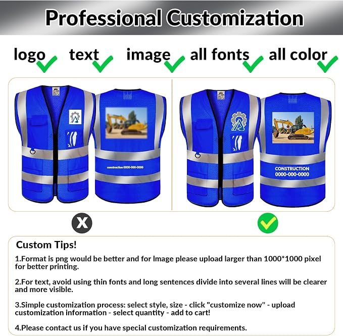 BeautyWill Custom Safety Vest Logo Class 2 High Visibility Reflevtive Vest - Image 2