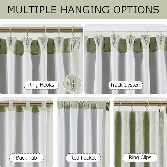 Vision Home Light Green Linen Full Blackout Curtains - Image 3