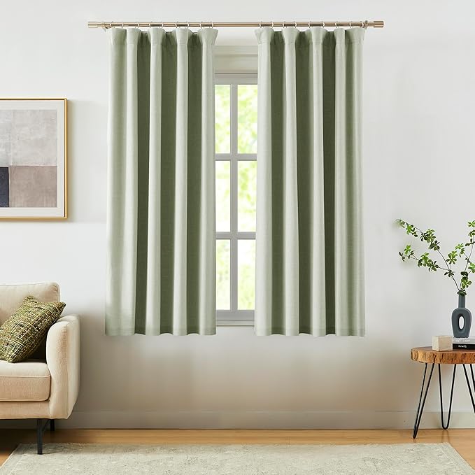 Vision Home Light Green Linen Full Blackout Curtains by VisionHome