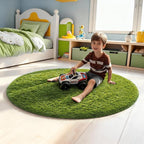 Ophanie Round Rug 4Ft Green Circle Area Rug, Fluffy Fuzzy Bedroom Carpet - Image 3