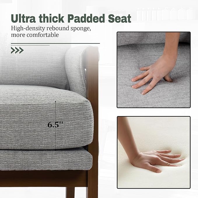 Grey Accent Chair for Bedroom & Living Room, Mid Century Modern Accent Arm Chair - Image 3