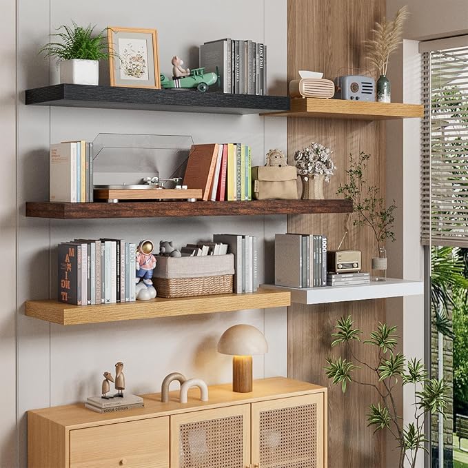 Heimlove 36 Inch Wall Shelf Bathroom Shelves Set of 2, Wall Mounted Shelves - Image 6