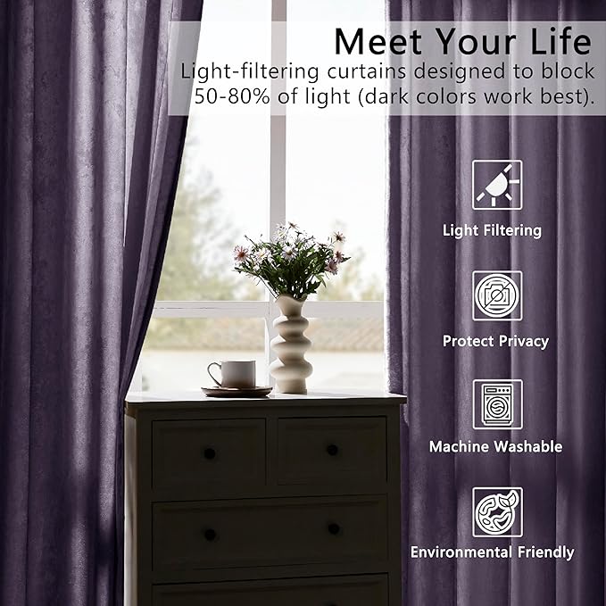 SMILETIME Lilac Purple Crushed Velvet Curtains 52x96inch Rod Pocket Luxurious - Image 6