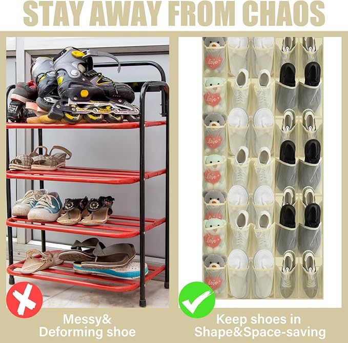 Windyun 40 Over the Door Shoe Organizer Large Breathable Mesh Pockets Hanging - Image 3