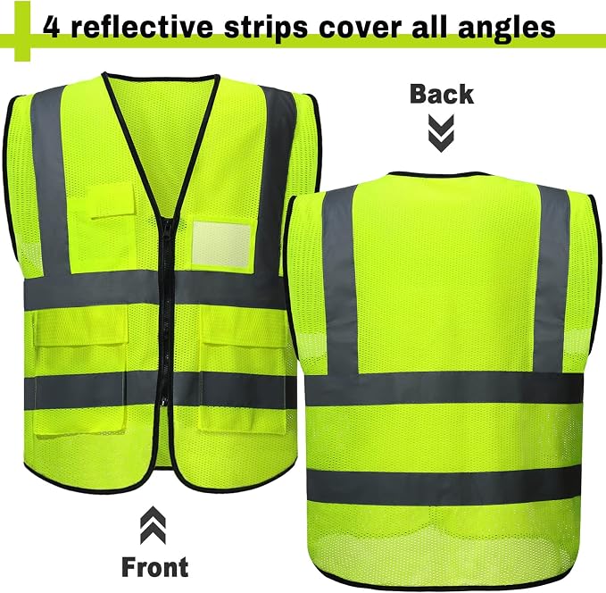 15 Pack Safety Vests Bulk Yellow Reflective High Visibility Vest - Image 4