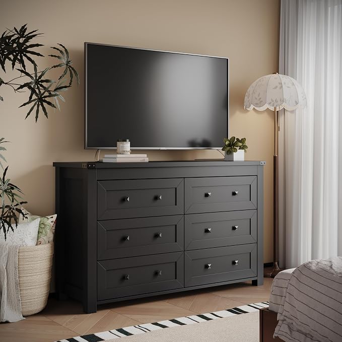Dresser for Bedroom with 6 Drawers, Farmhouse Wood Chest of Drawers, Wide TV - Image 7