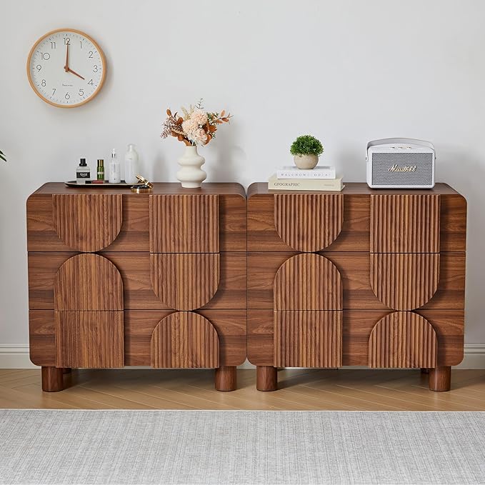 3 Drawer Dressers for Bedroom, 31.5" Wide Large Mid Century Modern Fluted - Image 4