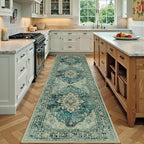 Area Rugs 2'x7' Washable Non-Slip, Floral Vintage Distress Print Pattern by RELEANY