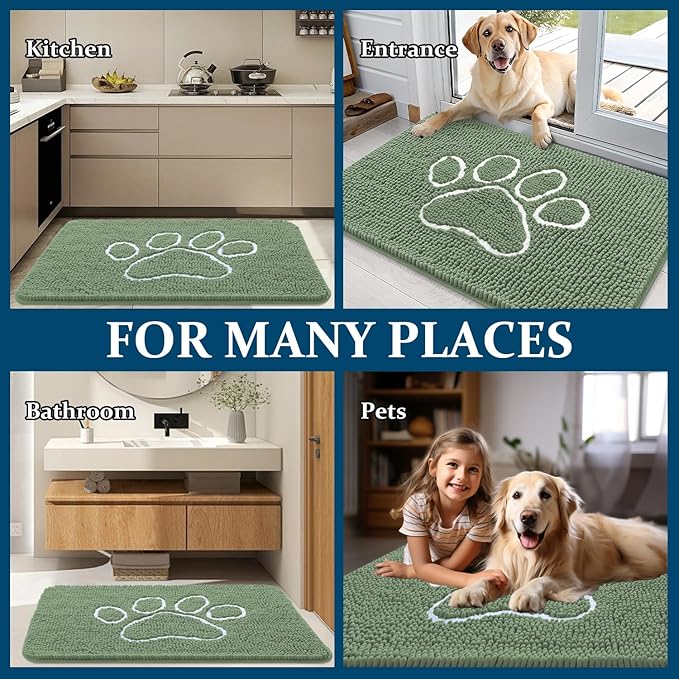 OLANLY Dog Door Mat for Muddy Paws 36x24, Paw Print Design, Absorbs Moisture - Image 8