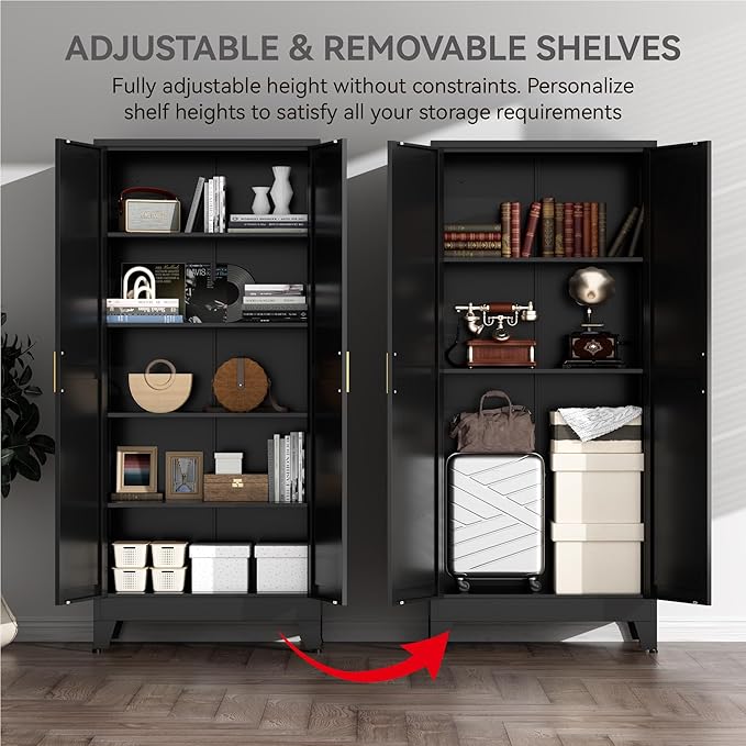 Farmhouse Pantry Cabinet with Barn Doors, 5-Tier Metal Storage Cabinet with 4 - Image 7
