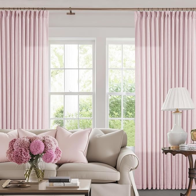 Elegant Blush Pink Semi Sheer 102 Inch Curtains Cotton Linen Textured - Image 8