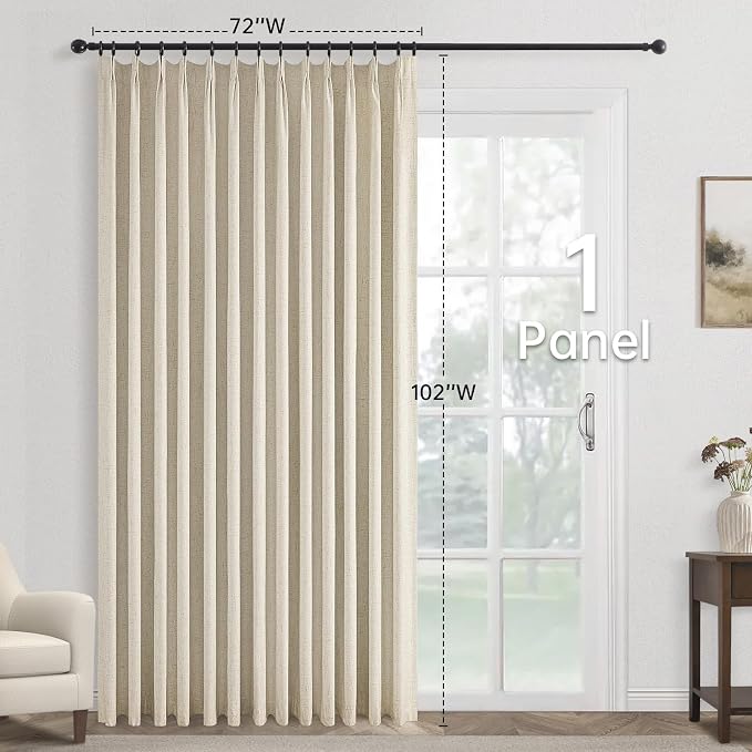 Topfinel Extral Wide Curtains, Cream Pinch Pleated 100% Blackout Linen Luxury - Image 2