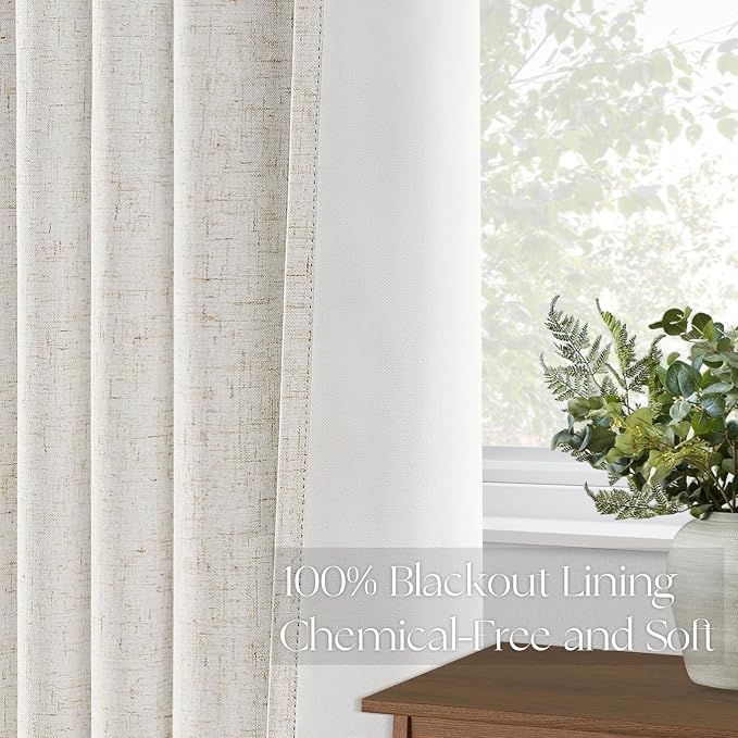 Topfinel Extral Wide Curtains, Pinch Pleated 100% Blackout Linen Luxury Drapery - Image 6