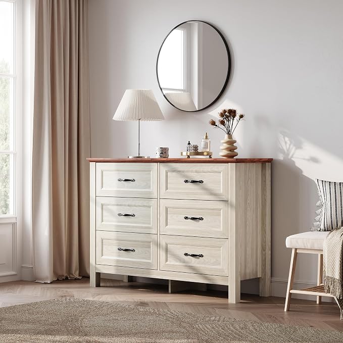 LINSY HOME 6 Drawers Dresser for Bedroom, Modern Farmhouse Dresser TV Stand - Image 4