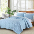 Yiran Ash Blue Quilt Set King Size, 3 Piece Reversible Bedspreads Bedding Set - Image 3