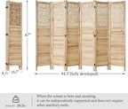 Svimi Folding Room Divider, 66.9 Inch 6 Panels Wood Carved Privacy Screens - Image 7