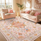 Area Rugs 6'x9' Washable Non-Slip, Floral Vintage Distress Print Pattern - Image 4