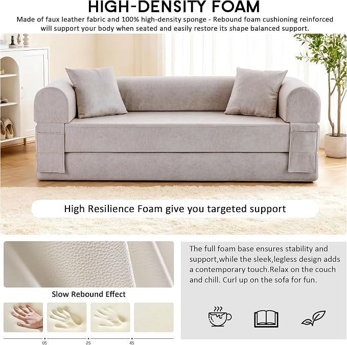78.5" Convertible Sleeper Sofa Bed, Faux Leather Folding Floor Sofa - Image 5