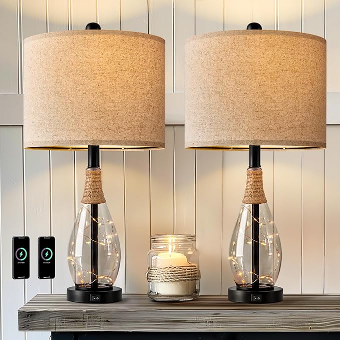 OYEARS 23" Table Lamps for Living Room Set of 2 Bedside Lamps for Night Stands - Image 2