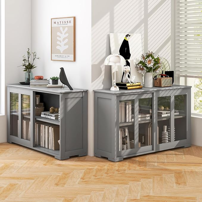 Costzon Sideboard Buffet Cabinet of 2, Wooden Kitchen Storage Cabinet - Image 2