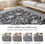 Area Rugs 5x7 Machine Washable Floral Rug Non Silp Faux Wool Vintage Soft Black - Image 7