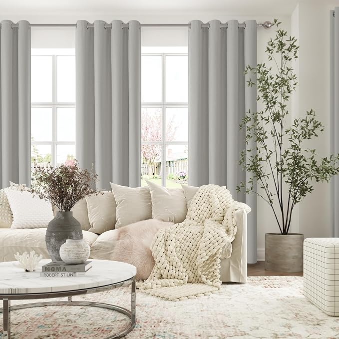 ChrisDowa 100% Blackout Light Grey Solid Curtains 96 Inches Long 2 Panels - Image 7