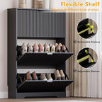 Entryway Shoe Cabinet with 3 Flip Drawers, Narrow Shoe Organizer Cabinet with - Image 3
