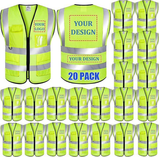 BeautyWill Custom Logo 10/20 Pack Safety Vest Class2 High Visibility Vest by BeautyWill