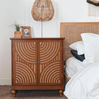 PHI VILLA Accent Cabinet with Door, Small Buffet Sideboard Cabinet with Rattan - Image 7