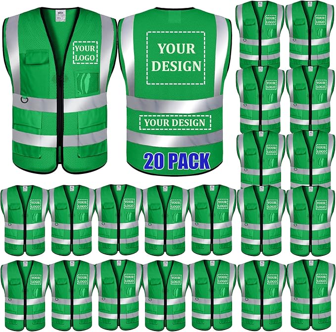 BeautyWill Custom Logo 10/20 Pack Safety Vest Class2 High Visibility Vest by BeautyWill