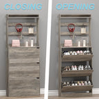 Shoe Cabinet with 3 Flip Drawers & Coat Rack, Narrow Hidden Shoe Storage Cabinet - Image 5