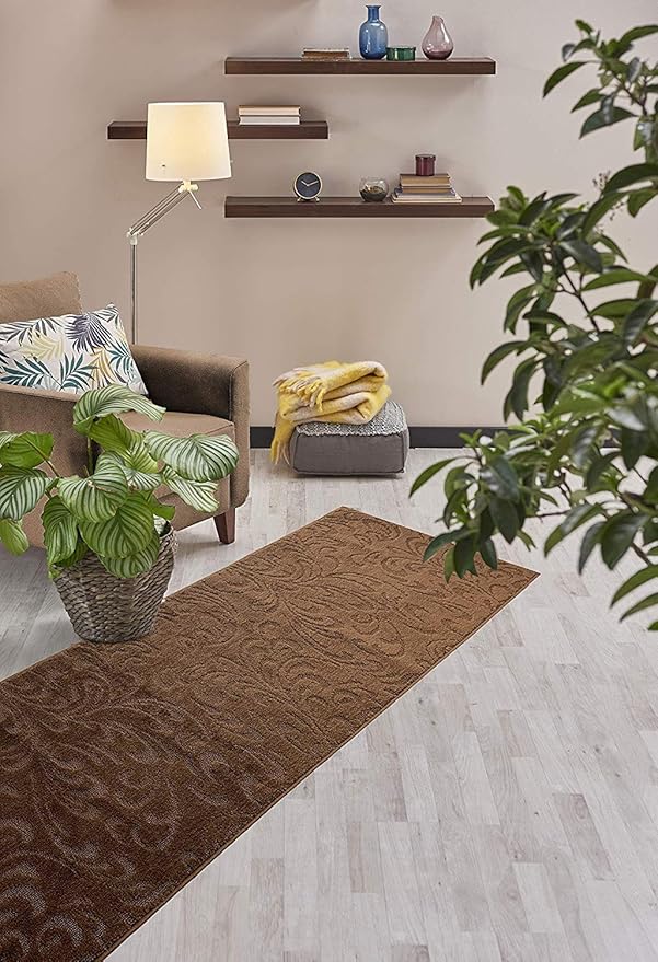 Custom Length Hallway Runner Rug, Slip Resistant, Floral Brown, 26 Inch X 7 feet - Image 4