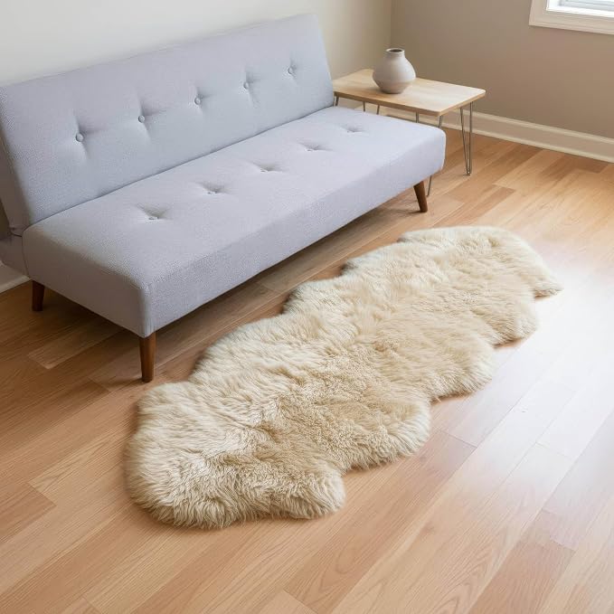 Premium Champagne Sheepskin Rug Genuine Double 2x6ft Pelt Fluffy Fur Rug - Image 8