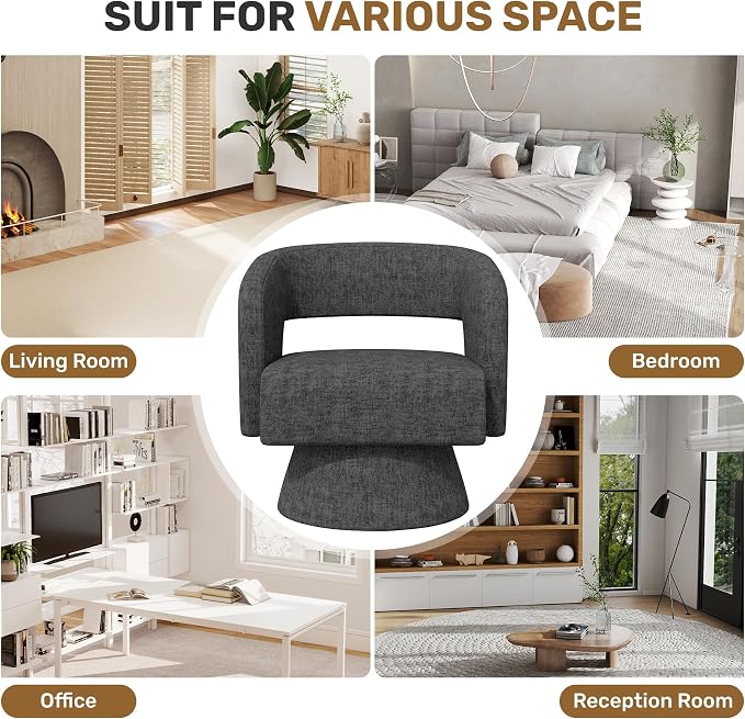 Swivel Accent Chair, Modern Comfy Chenille Barrel Chairs, Oversized Upholstered - Image 7